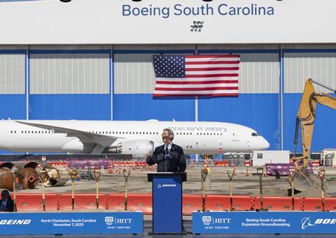 Boeing Caroline du Sud, le secrétaire au Trésor américain Scott Bessent 7 novembre 2025